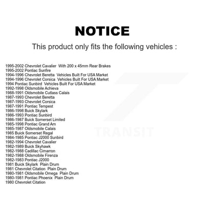 Drums Rear Pair For Chevrolet Cavalier Pontiac Sunfire Grand Am Sunbird Corsica