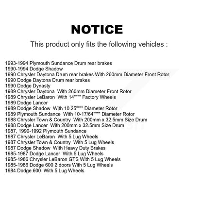 Brake Rotor Drum Front Rear Kit For Dodge Chrysler LeBaron Shadow Plymouth 600 &