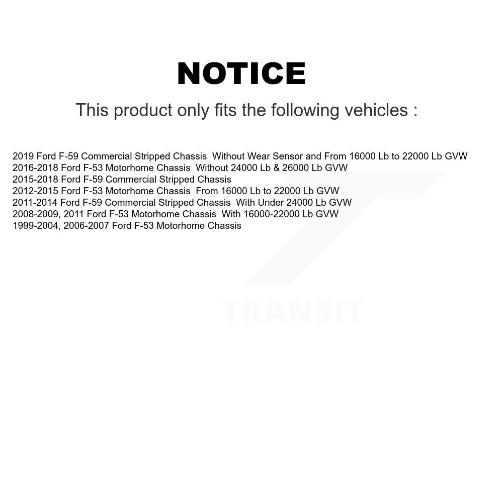 Brake Rotor And Semi-Metallic Pad Front Kit For Ford F-53 Motorhome Chassis F-59