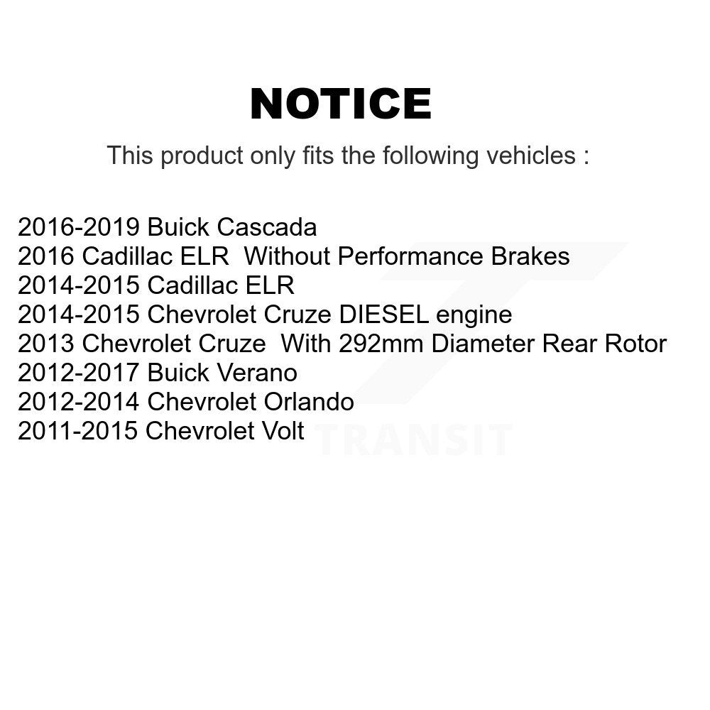 Brake Rotor & Ceramic Pad Rear Kit For Chevrolet Cruze Buick Verano Orlando Volt