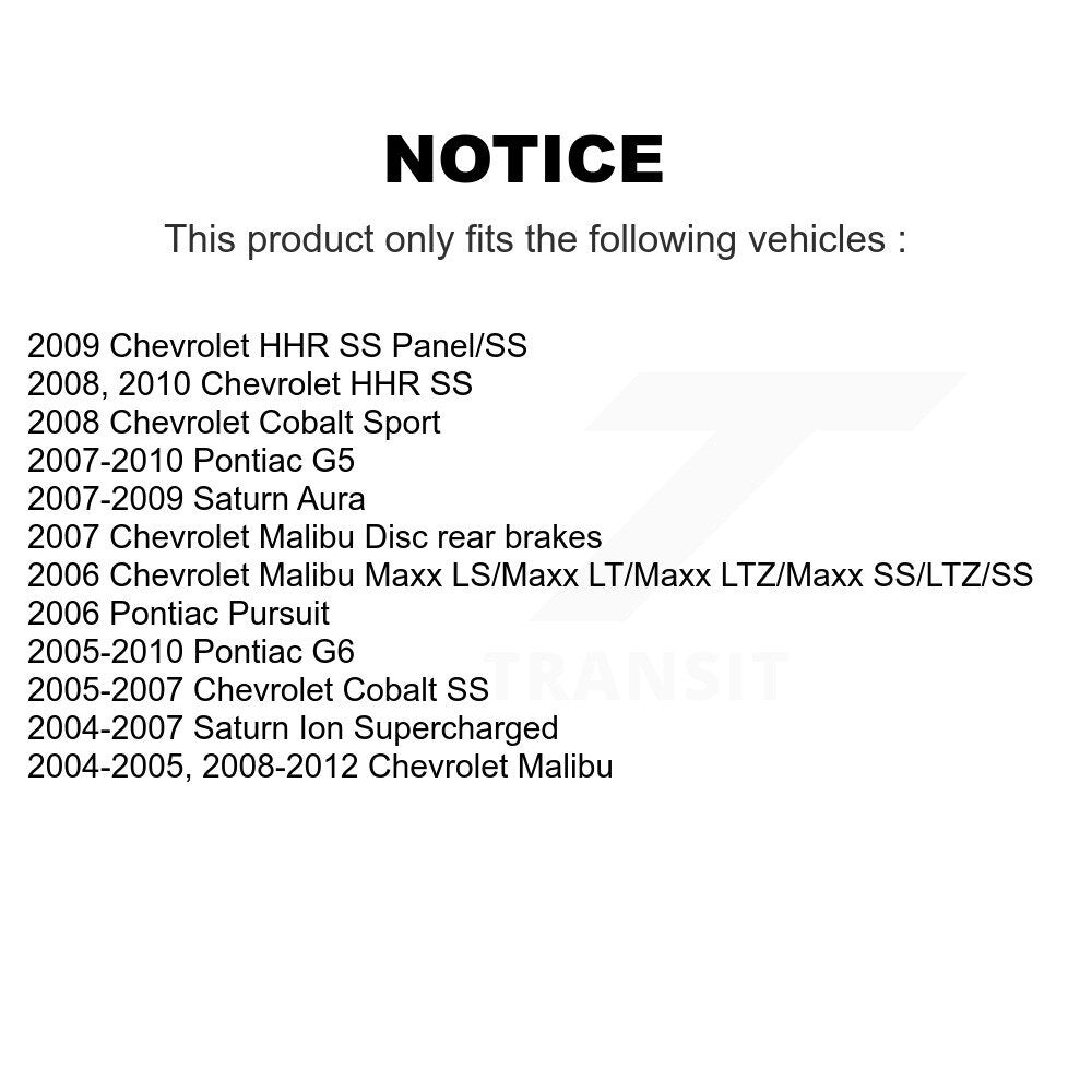 Brake Rotor & Ceramic Pad Rear Kit For Chevrolet Malibu Pontiac Cobalt G5 G6 Ion