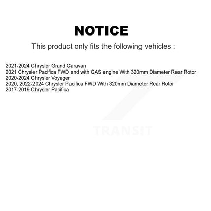 Brake Rotor And Ceramic Pad Rear Kit For Chrysler Pacifica Grand Caravan Voyager