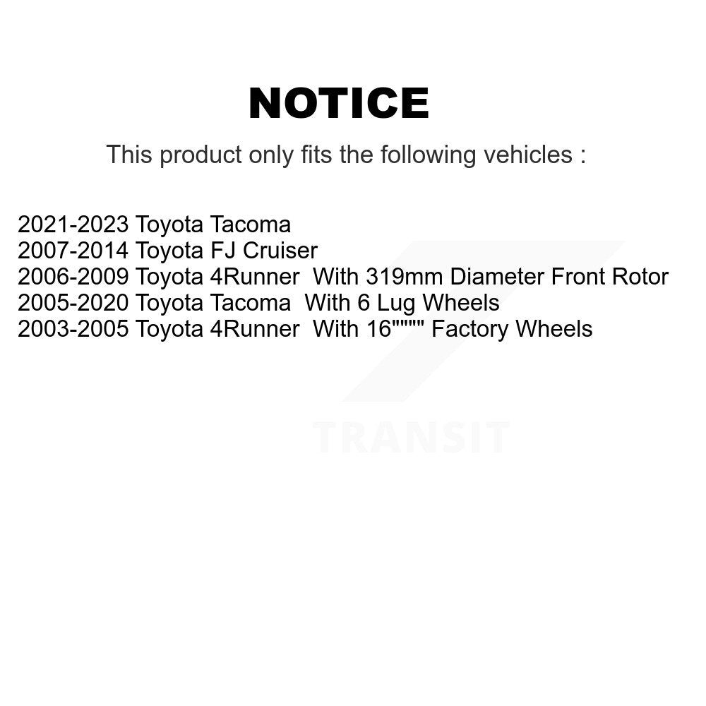 Brake Rotor And Semi-Metallic Pad Front Kit For Toyota Tacoma 4Runner FJ Cruiser