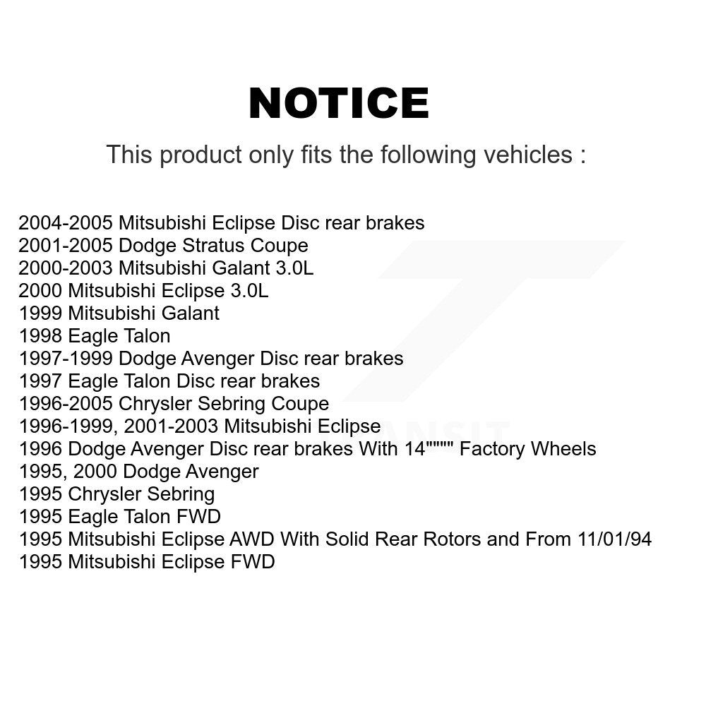 Brake Rotor & Semi-Metallic Pad Rear Kit For Chrysler Sebring Mitsubishi Eclipse