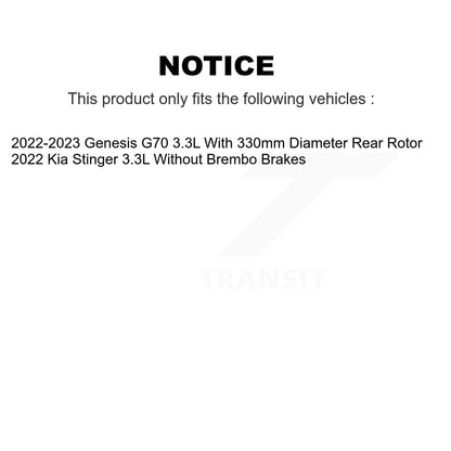 Disc Brake Rotor And Semi-Metallic Pad Rear Kit For Genesis G70 Kia Stinger 3.3L