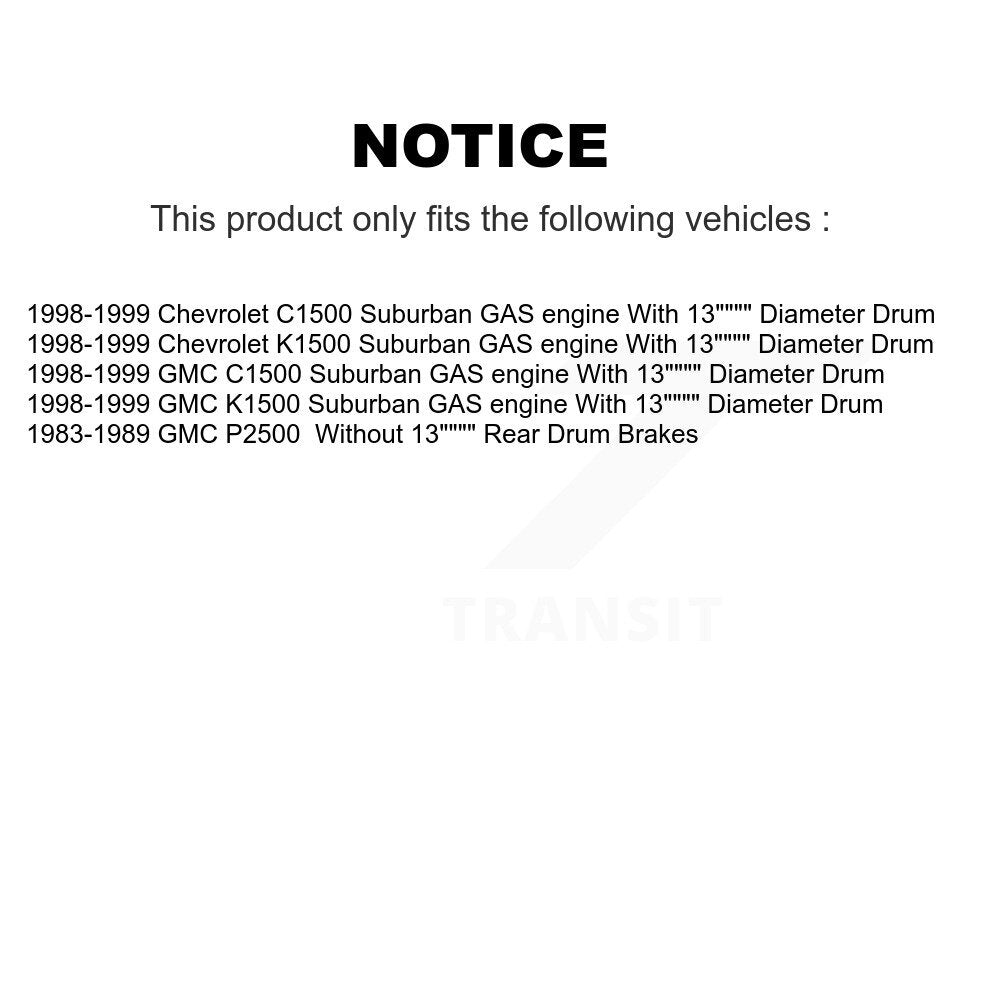 Brake Drum Shoes Rear Kit For K1500 Suburban Chevrolet GMC C1500 P2500