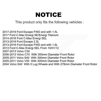 Brake Rotors Semi-Metallic Pad Front Kit For Ford Escape Volvo C-Max S40 C30 V50