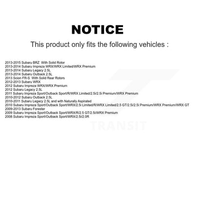 Brake Rotor & Semi-Metallic Pad Rear Kit For Subaru Impreza Forester Outback BRZ