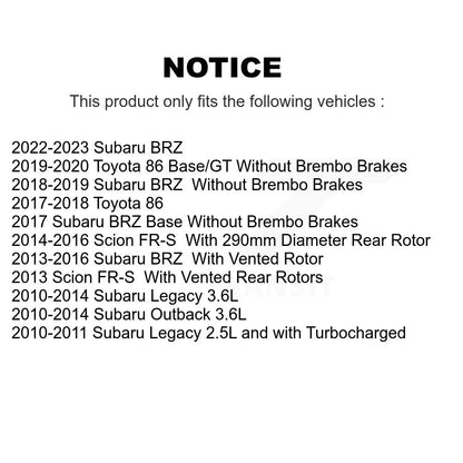 Brake Rotors Semi-Metallic Pad Rear Kit For Subaru Outback Legacy BRZ Scion FR-S