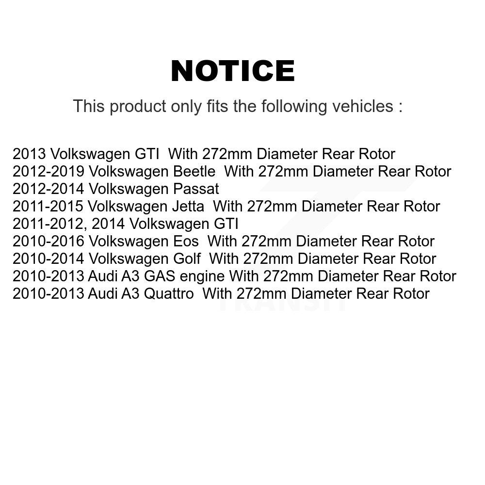 Brake Rotor & Semi-Metallic Pad Rear Kit For Volkswagen Jetta Golf Beetle Passat