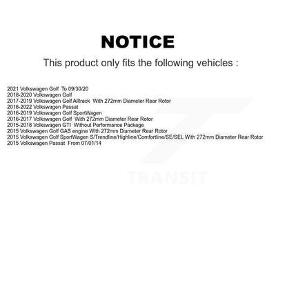 Brake Rotor Semi-Metallic Pad Rear Kit For Volkswagen Golf SportWagen Passat GTI