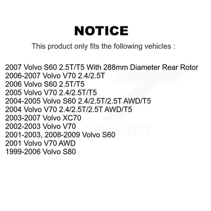 Disc Brake Rotors And Ceramic Pads Rear Kit For Volvo S60 XC70 V70 S80