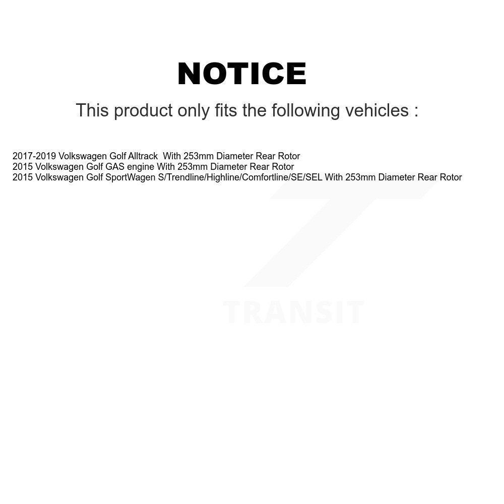 Disc Brake Rotors & Ceramic Pad Rear Kit For Volkswagen Golf Alltrack SportWagen
