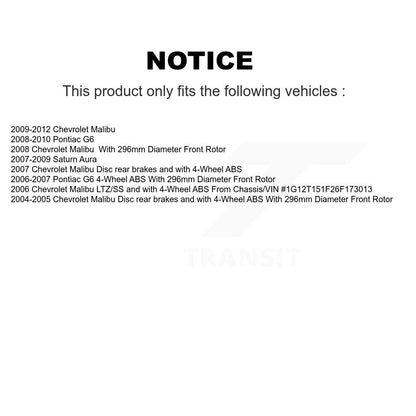 Hub Bearing Brake Rotor And Pad Front Kit For Chevrolet Malibu Pontiac G6 Saturn