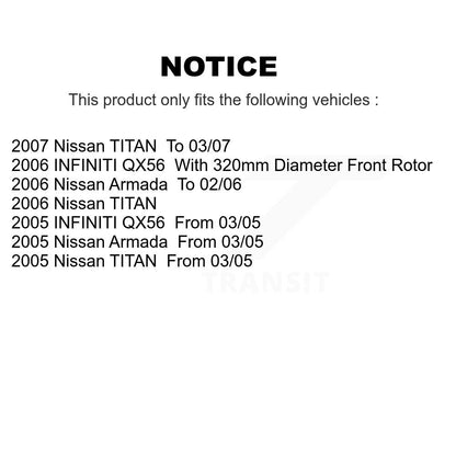 Hub Bearing Disc Brake Rotor Pad Front Kit For Nissan TITAN INFINITI QX56 Armada