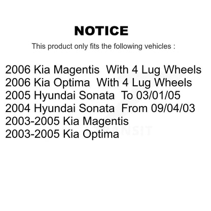 Wheel Bearing Brake Rotor & Pad Front Kit For Hyundai Sonata Kia Optima Magentis