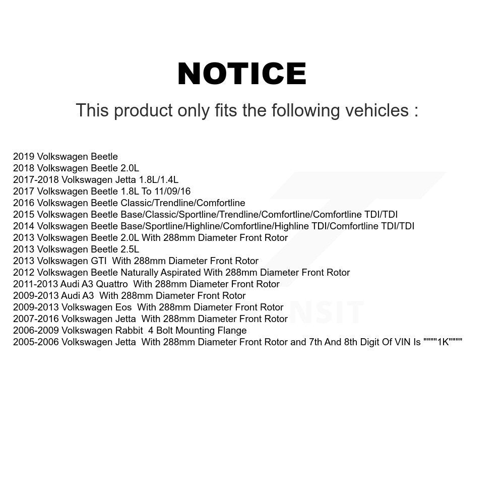 Hub Bearing Drill Slot Brake Rotor Pad Front Kit For Volkswagen Jetta Beetle Eos