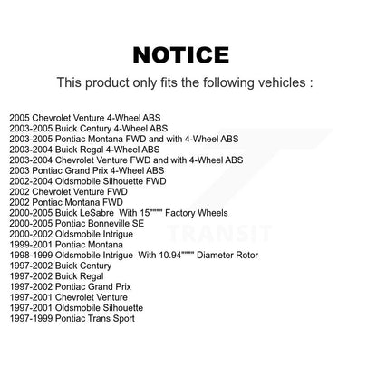 Hub Bearing Coated Brake Rotor & Pad Front Kit For Buick Pontiac Montana Century