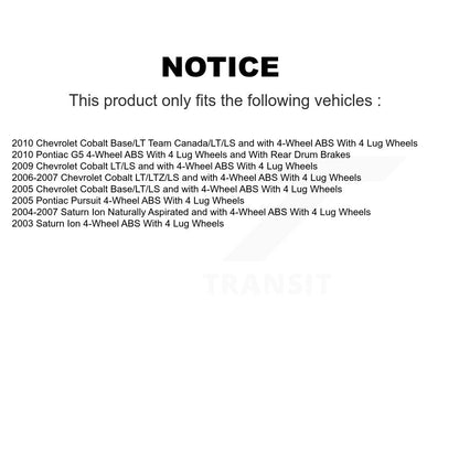 Hub Bearing Coated Brake Rotor Pad Front Kit For Chevrolet Cobalt Pontiac G5 Ion
