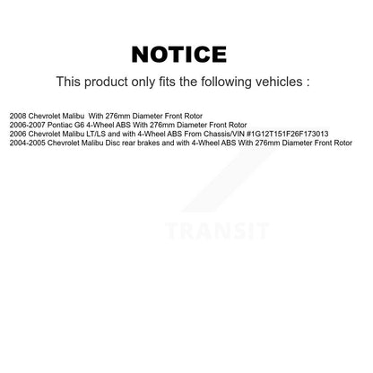 Hub Bearing Coated Brake Rotor And Pad Front Kit For Chevrolet Malibu Pontiac G6
