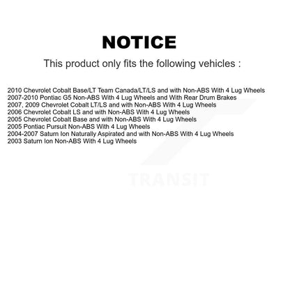 Hub Bearing Brake Rotor Pad Front Kit For Chevrolet Cobalt Pontiac G5 Saturn Ion
