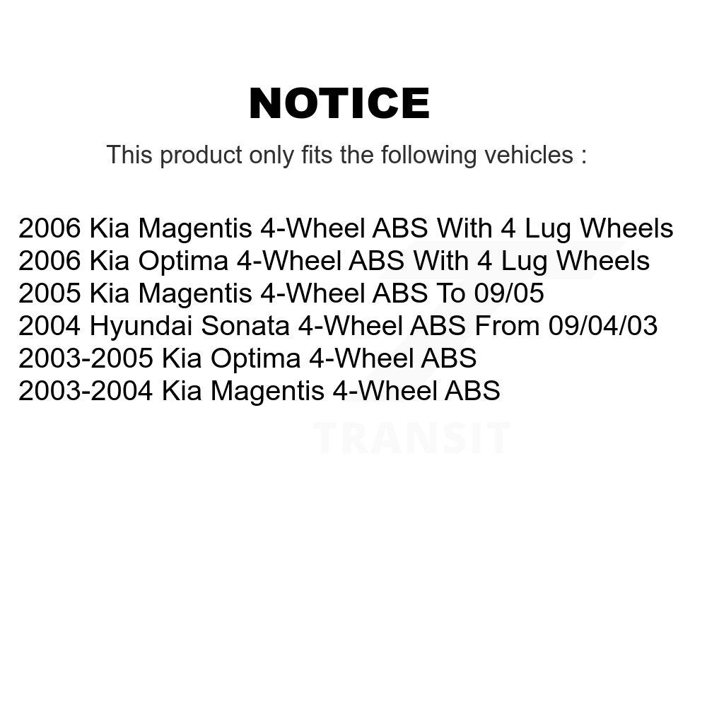 Hub Bearing Brake Rotor Pads Front Rear Kit (10Pc) For Hyundai Sonata Kia Optima