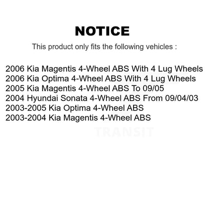 Hub Bearing Brake Rotor Pads Front Rear Kit (10Pc) For Hyundai Sonata Kia Optima
