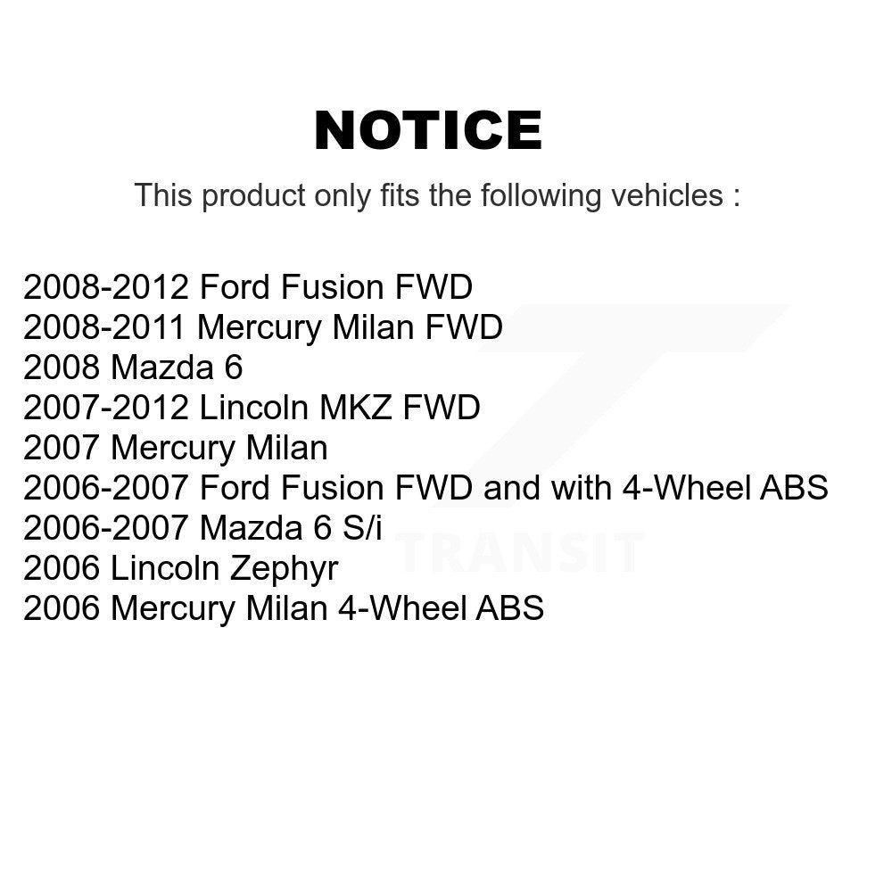 Hub Bearing Brake Rotor & Pads Front Rear Kit (10Pc) For Ford Fusion Mazda 6 MKZ