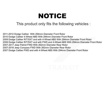 Hub Bearing Brake Rotor Pad Front Rear Kit (10Pc) For Jeep Patriot Compass Dodge