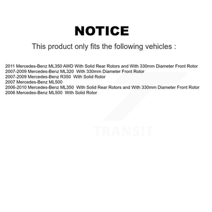 Bearing Brake Rotor Pad Front Rear Kit (10Pc) For Mercedes-Benz ML350 ML320 R350