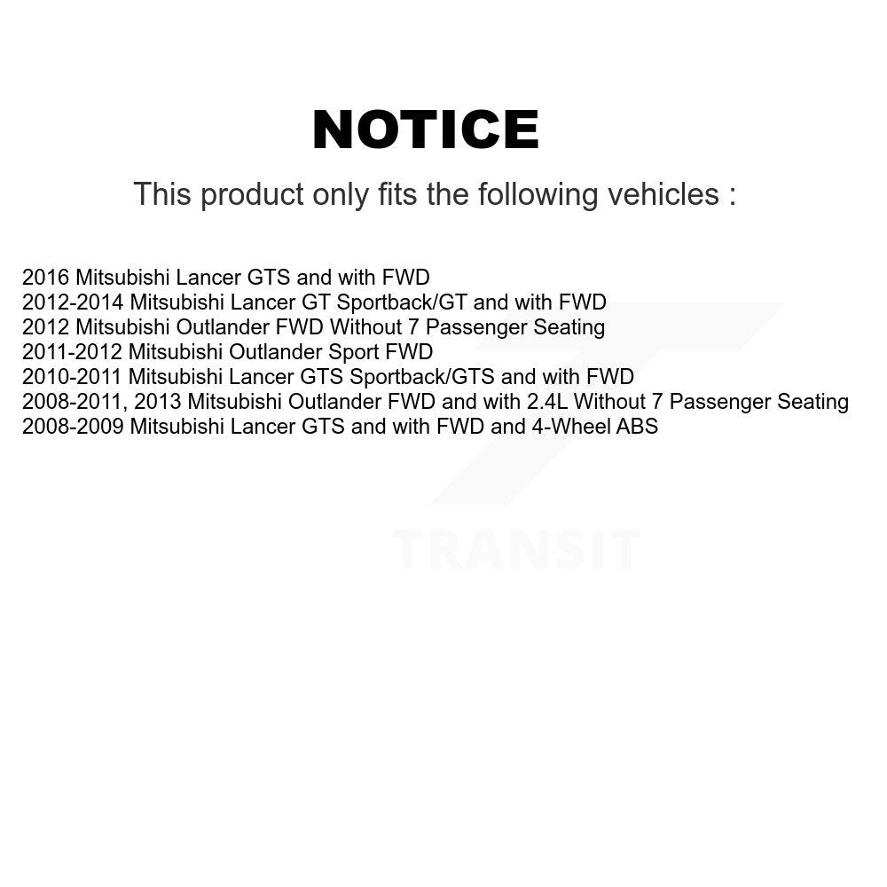 Hub Bearing Coated Brake Rotor & Pad Front Rear Kit (10Pc) For Mitsubishi Lancer