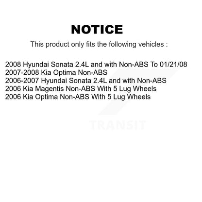 Hub Bearing Coated Brake Rotor Pads Front Rear Kit (10Pc) For Hyundai Sonata Kia