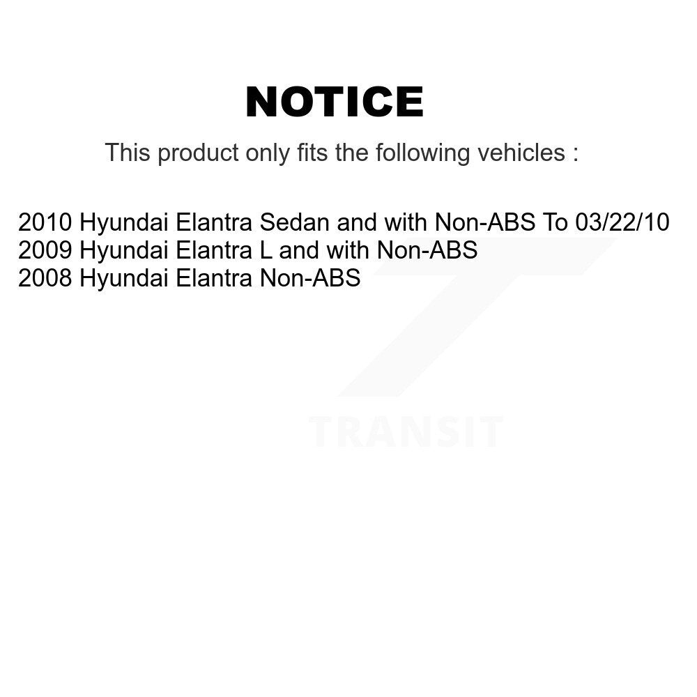 Hub Bearing Coated Brake Rotor And Pad Front Rear Kit (10Pc) For Hyundai Elantra