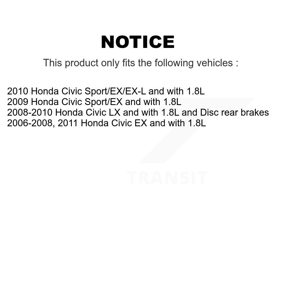 Hub Bearing Coated Disc Brake Rotor & Pads Front Rear Kit (10Pc) For Honda Civic