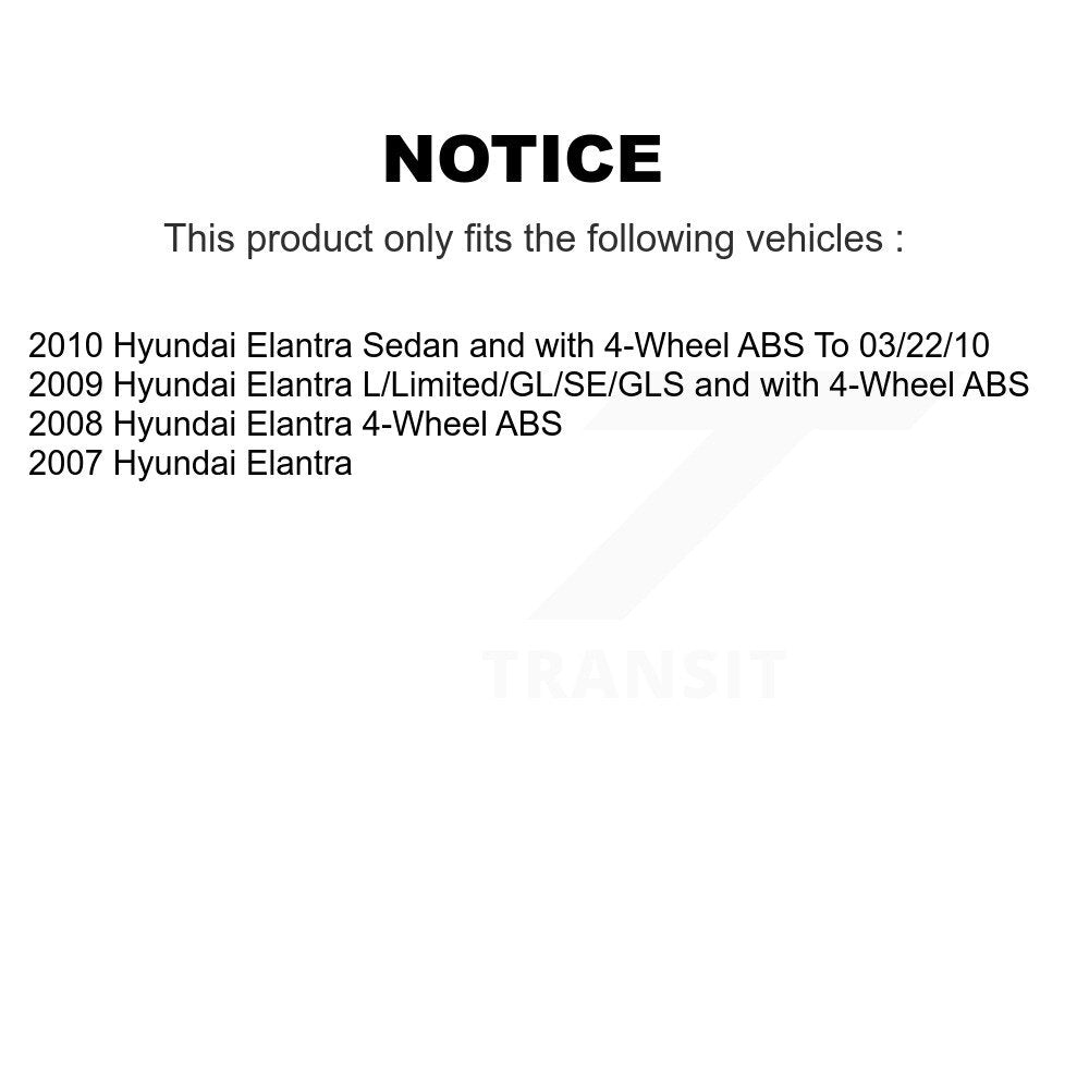 Hub Bearing Coated Brake Rotor And Pad Front Rear Kit (10Pc) For Hyundai Elantra