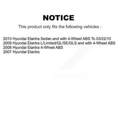 Hub Bearing Coated Brake Rotor And Pad Front Rear Kit (10Pc) For Hyundai Elantra