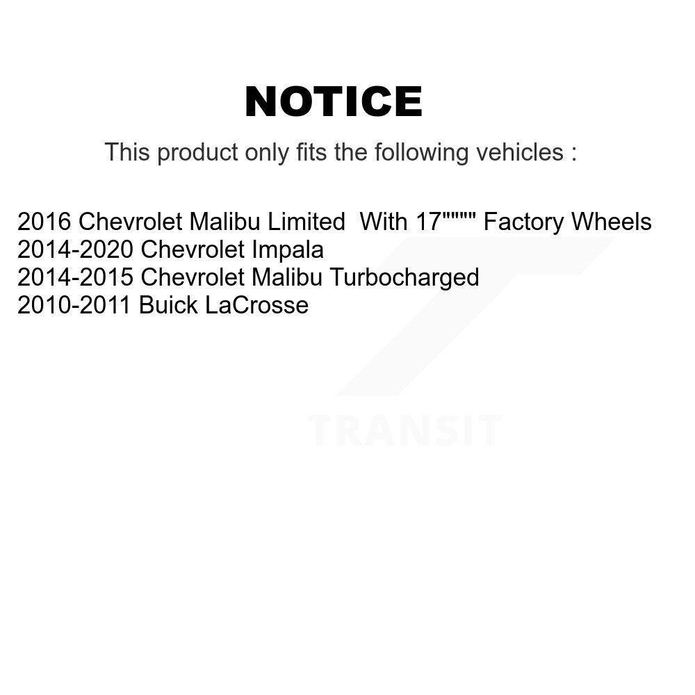 Hub Bearing Coated Brake Rotor & Pads Front Rear Kit (10Pc) For Chevrolet Malibu