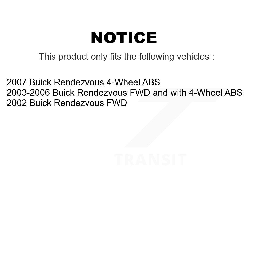 Hub Bearing Coated Brake Rotor & Pads Front Rear Kit (10Pc) For Buick Rendezvous