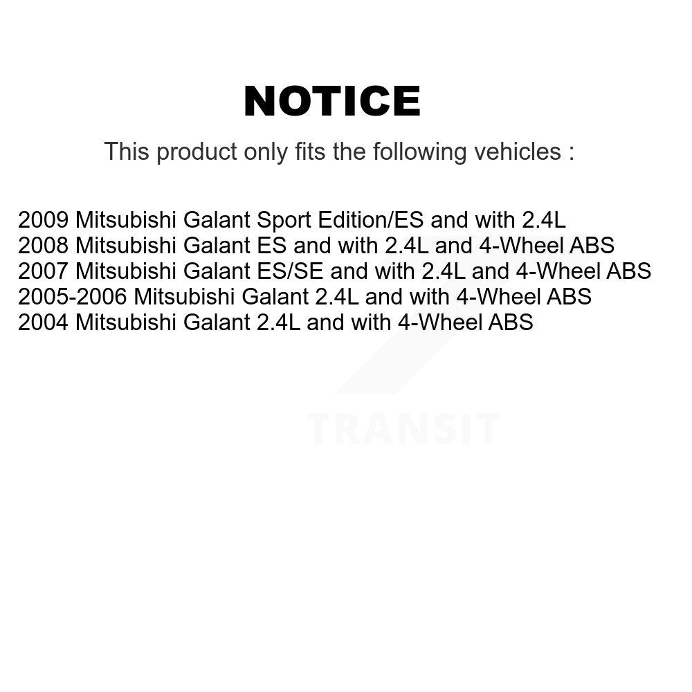 Hub Bearing Coated Brake Rotor & Pad Front Rear Kit (10Pc) For Mitsubishi Galant