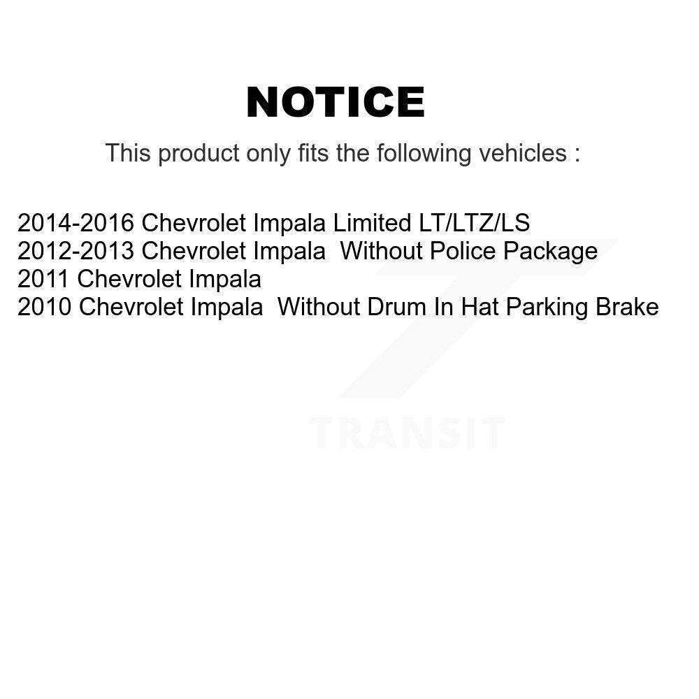 Hub Bearing Coated Brake Rotor & Pads Front Rear Kit (10Pc) For Chevrolet Impala