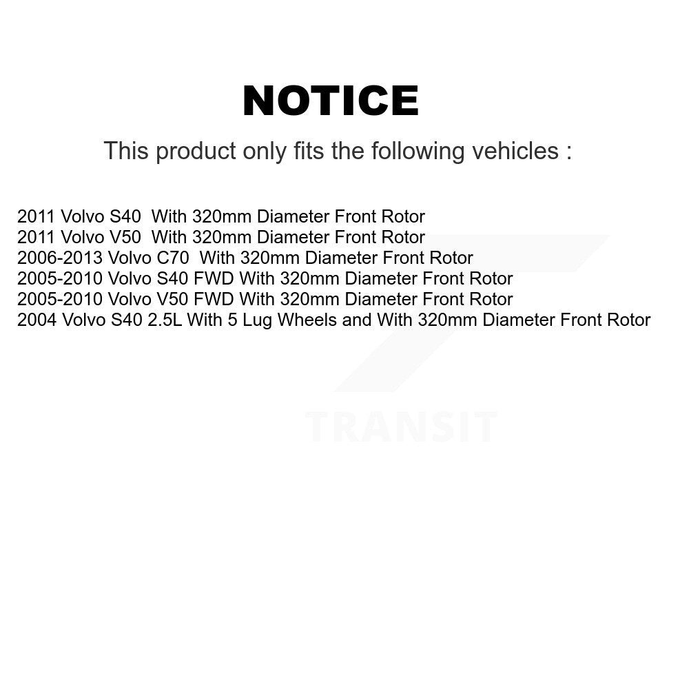 Hub Bearing Coated Brake Rotor & Pad Front Rear Kit (10Pc) For Volvo S40 V50 C70