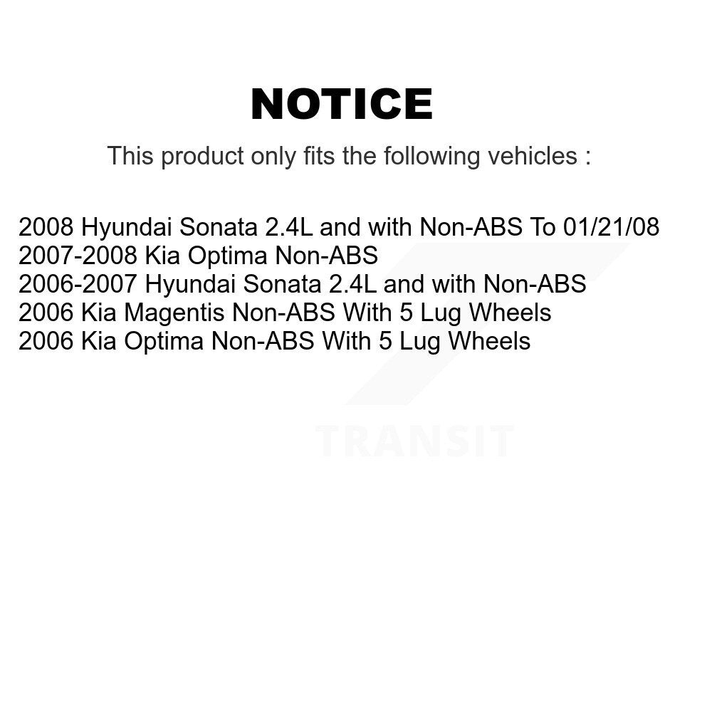 Hub Bearing Brake Rotor Pads Front Rear Kit (10Pc) For Hyundai Sonata Kia Optima