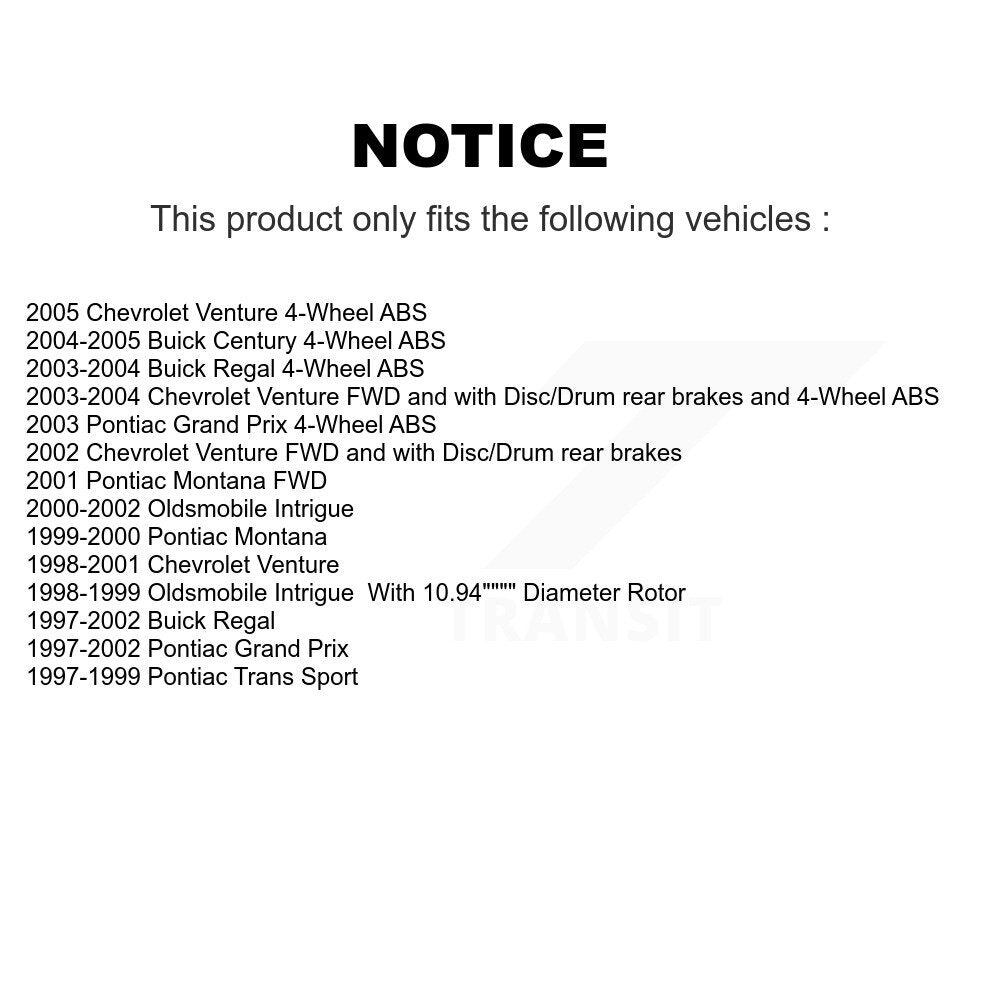 Hub Bearing Brake Rotor Pads Front Rear Kit (10Pc) For Chevrolet Venture Pontiac