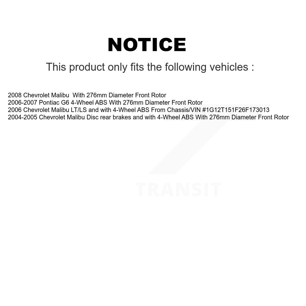 Hub Bearing Coated Brake Rotor And Pad Front Kit For Chevrolet Malibu Pontiac G6