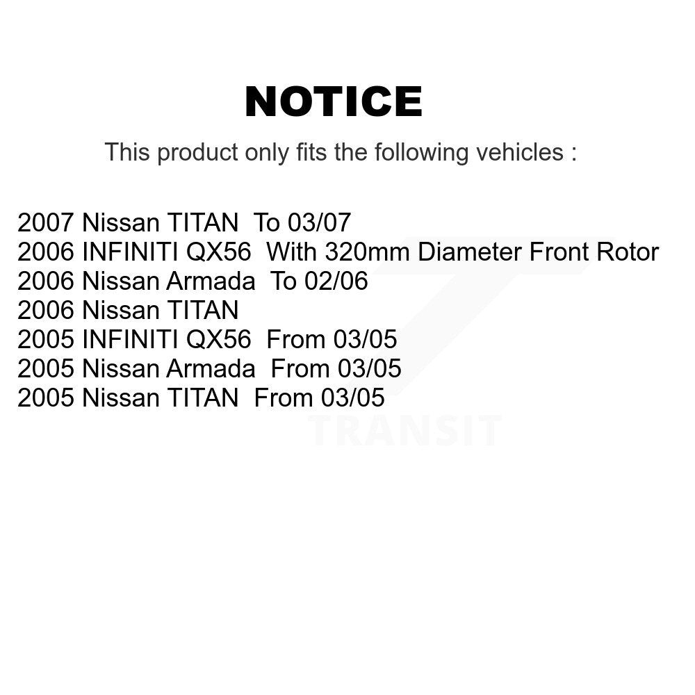 Hub Bearing Disc Brake Rotor Pad Front Kit For Nissan TITAN INFINITI QX56 Armada