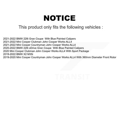 Hub Bearing Coated Brake Rotor & Pad Front Kit For Mini Cooper Countryman BMW X2