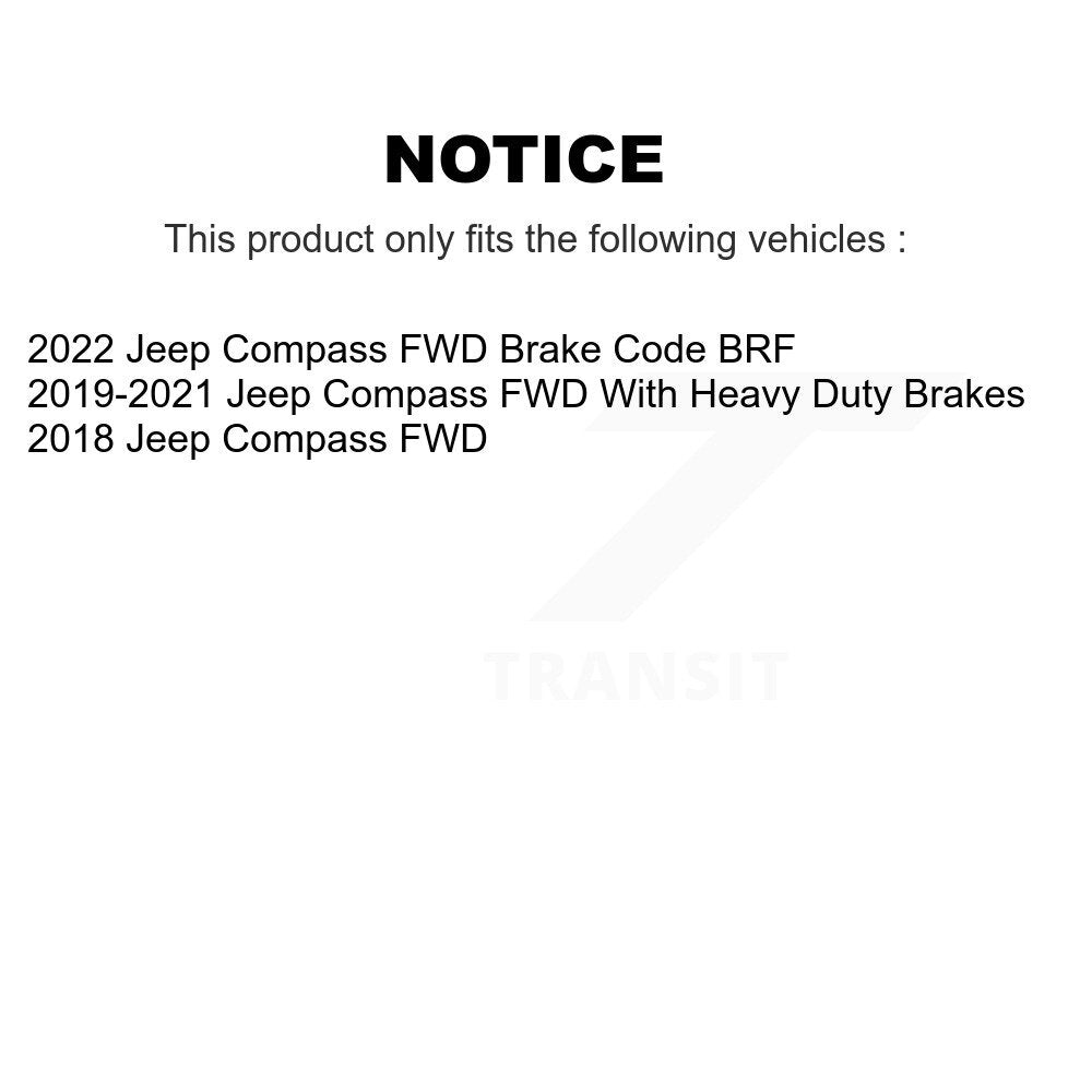 Hub Bearing Coated Brake Rotor & Pads Front Rear Kit (10Pc) For Jeep Compass FWD