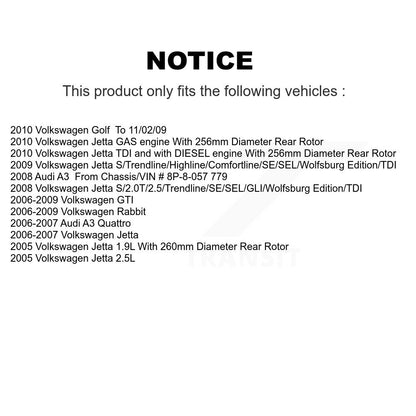 Disc Brake Caliper Rear Kit For Volkswagen Jetta Rabbit Golf GTI Audi A3 Quattro