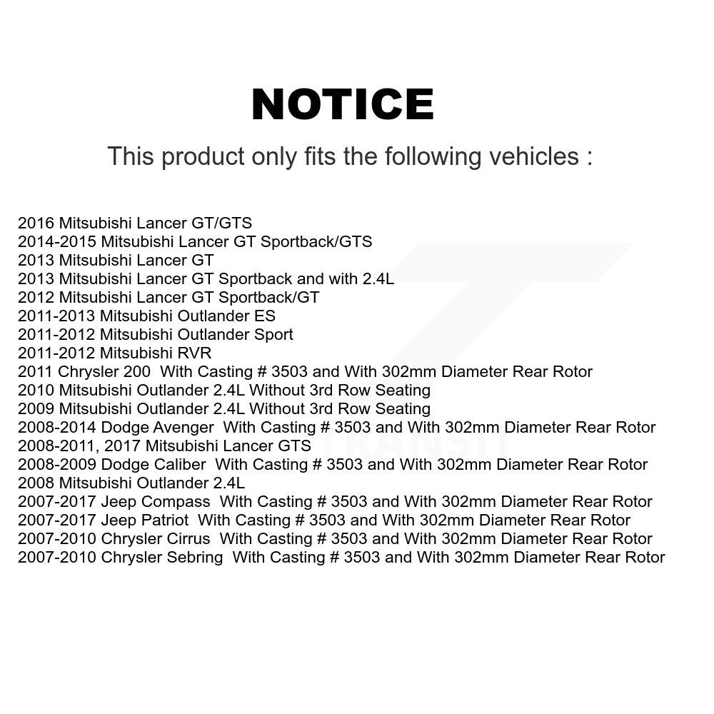 Brake Caliper Rear Kit For Mitsubishi Jeep Lancer Patriot Compass Dodge Avenger