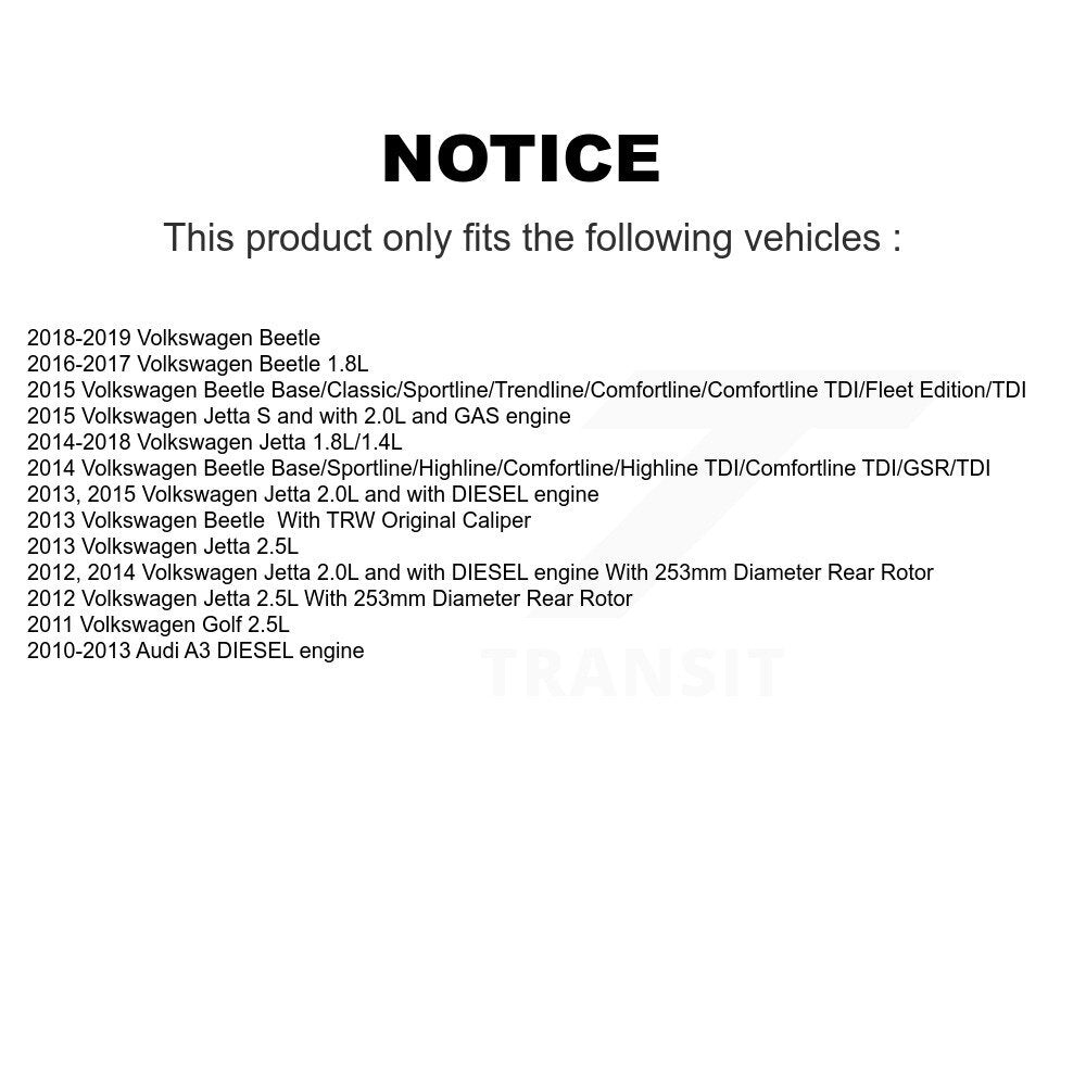 Brake Caliper Left Right Side Rear Kit For Volkswagen Jetta Beetle Golf Audi A3